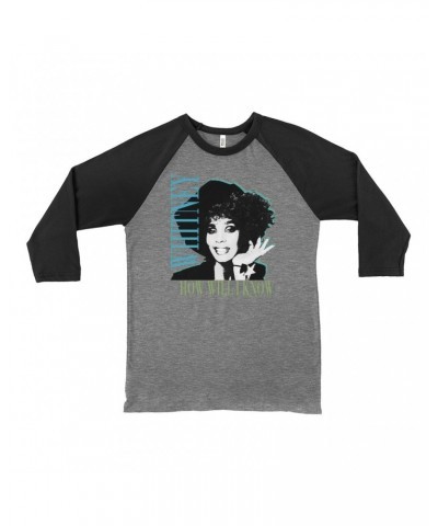 Whitney Houston 3/4 Sleeve Baseball Tee | How Will I Know Negative Design Shirt $9.11 Shirts