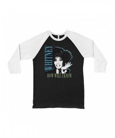 Whitney Houston 3/4 Sleeve Baseball Tee | How Will I Know Negative Design Shirt $9.11 Shirts