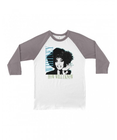 Whitney Houston 3/4 Sleeve Baseball Tee | How Will I Know Negative Design Shirt $9.11 Shirts