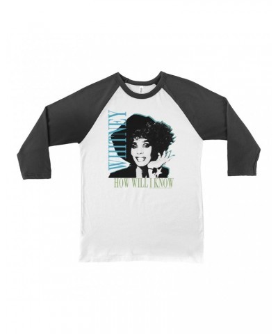 Whitney Houston 3/4 Sleeve Baseball Tee | How Will I Know Negative Design Shirt $9.11 Shirts