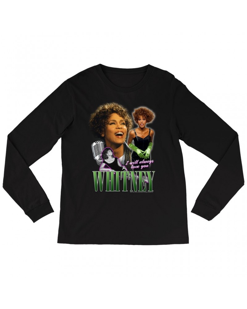 Whitney Houston Long Sleeve Shirt | I Will Always Love You Green Photo Collage Design Shirt $7.37 Shirts