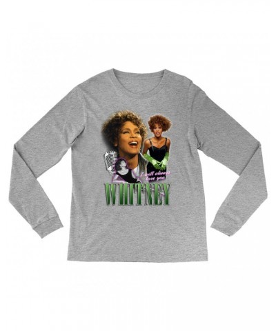 Whitney Houston Long Sleeve Shirt | I Will Always Love You Green Photo Collage Design Shirt $7.37 Shirts