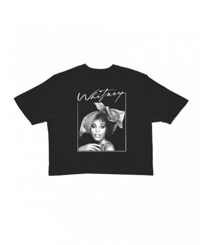 Whitney Houston Ladies' Crop Tee | 1987 Whitney Signature And White Photo Image Crop T-shirt $4.20 Shirts