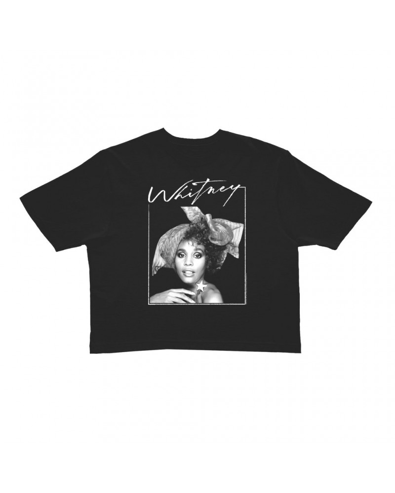 Whitney Houston Ladies' Crop Tee | 1987 Whitney Signature And White Photo Image Crop T-shirt $4.20 Shirts