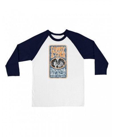 Sonny & Cher 3/4 Sleeve Baseball Tee | Indiana Beach Vertical Concert Banner Distressed Shirt $9.89 Shirts