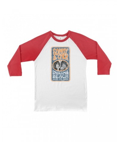 Sonny & Cher 3/4 Sleeve Baseball Tee | Indiana Beach Vertical Concert Banner Distressed Shirt $9.89 Shirts