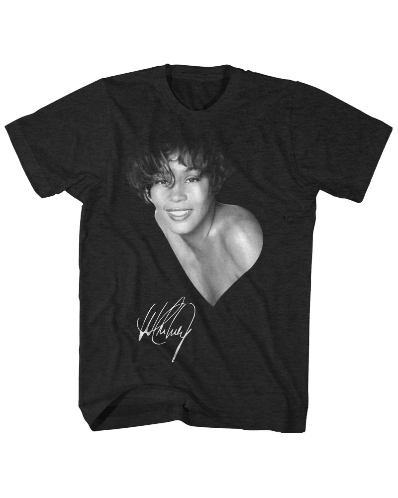 Whitney Houston T-Shirt | Portrait & Signature T-Shirt $8.49 Shirts