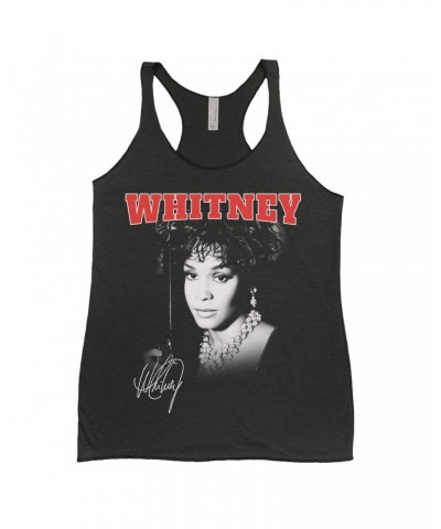 Whitney Houston Ladies' Tank Top | Black And White Photo Collegiate Logo Shirt $8.39 Shirts