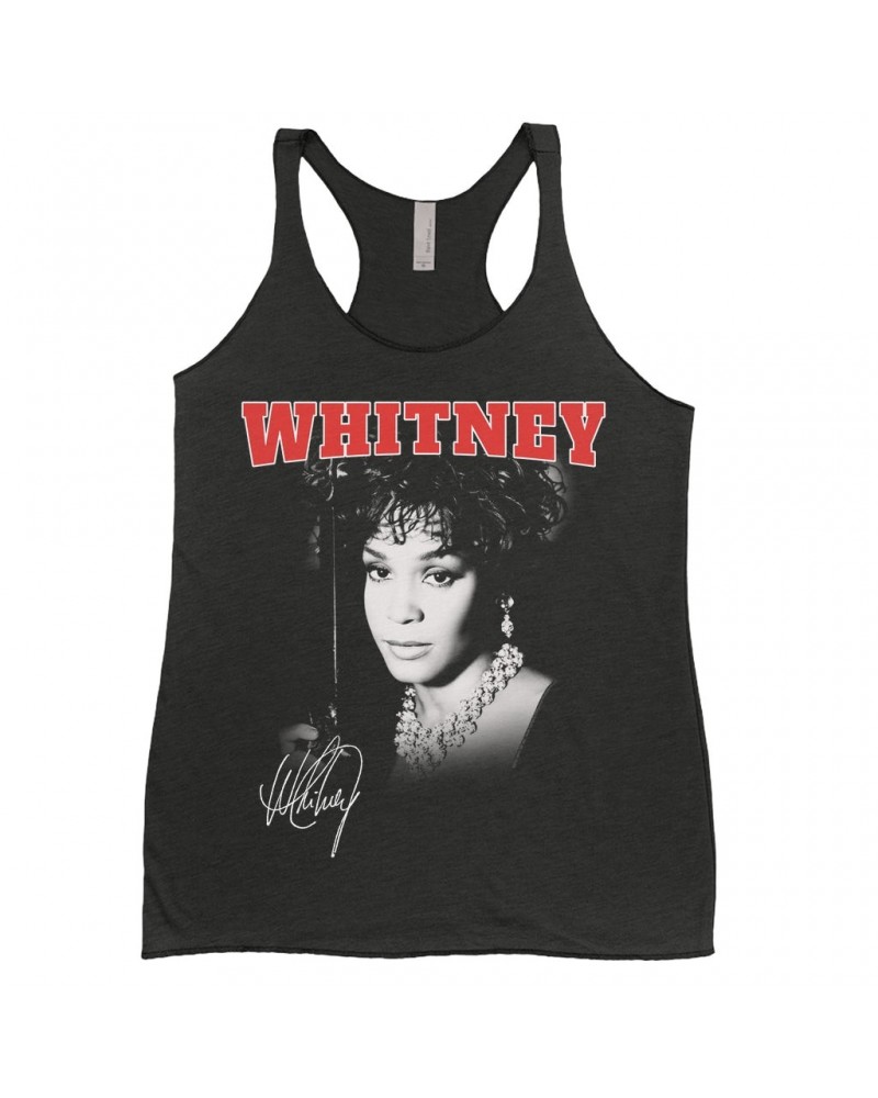 Whitney Houston Ladies' Tank Top | Black And White Photo Collegiate Logo Shirt $8.39 Shirts