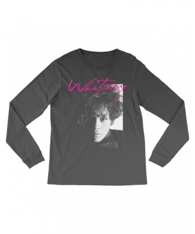 Whitney Houston Long Sleeve Shirt | Dramatic Lighting Photo And Pink Signature Image Shirt $10.24 Shirts