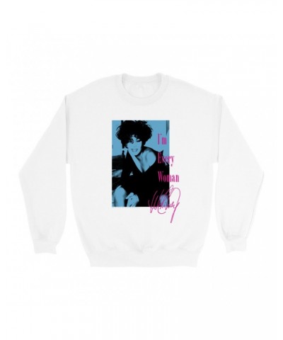 Whitney Houston Sweatshirt | I'm Every Woman Pink And Turquoise Inverted Design Sweatshirt $7.99 Sweatshirts