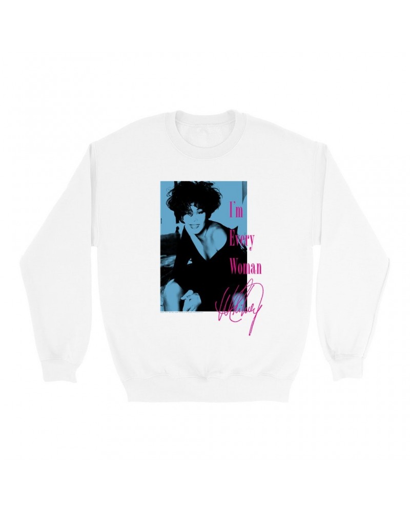 Whitney Houston Sweatshirt | I'm Every Woman Pink And Turquoise Inverted Design Sweatshirt $7.99 Sweatshirts