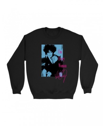 Whitney Houston Sweatshirt | I'm Every Woman Pink And Turquoise Inverted Design Sweatshirt $7.99 Sweatshirts