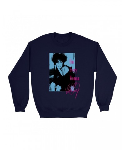 Whitney Houston Sweatshirt | I'm Every Woman Pink And Turquoise Inverted Design Sweatshirt $7.99 Sweatshirts