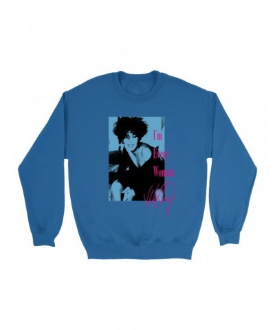 Whitney Houston Sweatshirt | I'm Every Woman Pink And Turquoise Inverted Design Sweatshirt $7.99 Sweatshirts