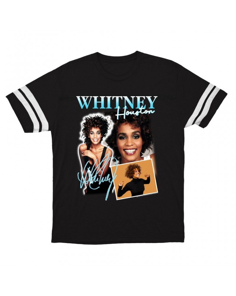 Whitney Houston T-Shirt | 1987 Turquoise Photo Collage Design Football Shirt $7.40 Shirts