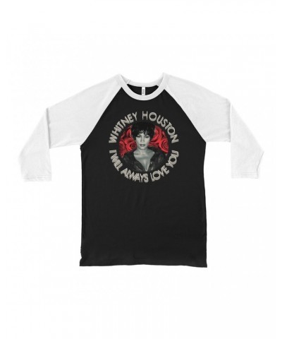 Whitney Houston 3/4 Sleeve Baseball Tee | I Will Always Love You Roses Design Shirt $10.79 Shirts