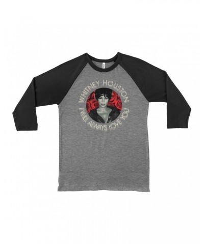 Whitney Houston 3/4 Sleeve Baseball Tee | I Will Always Love You Roses Design Shirt $10.79 Shirts