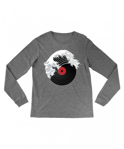 Music Life Heather Long Sleeve Shirt | Vinyl Great Wave Shirt $6.99 Shirts