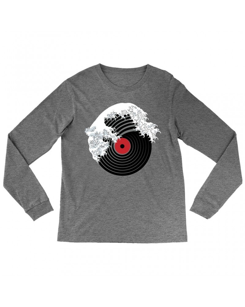 Music Life Heather Long Sleeve Shirt | Vinyl Great Wave Shirt $6.99 Shirts