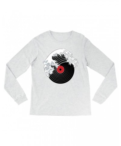 Music Life Heather Long Sleeve Shirt | Vinyl Great Wave Shirt $6.99 Shirts