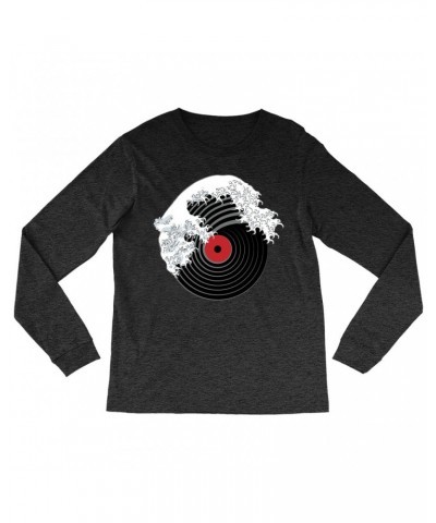 Music Life Heather Long Sleeve Shirt | Vinyl Great Wave Shirt $6.99 Shirts