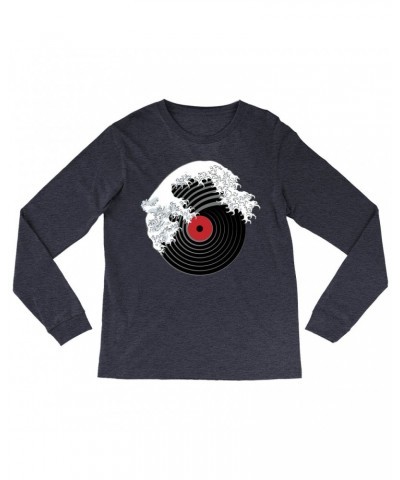 Music Life Heather Long Sleeve Shirt | Vinyl Great Wave Shirt $6.99 Shirts