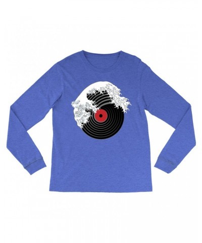 Music Life Heather Long Sleeve Shirt | Vinyl Great Wave Shirt $6.99 Shirts